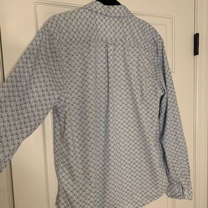 Blue and white patterned button down